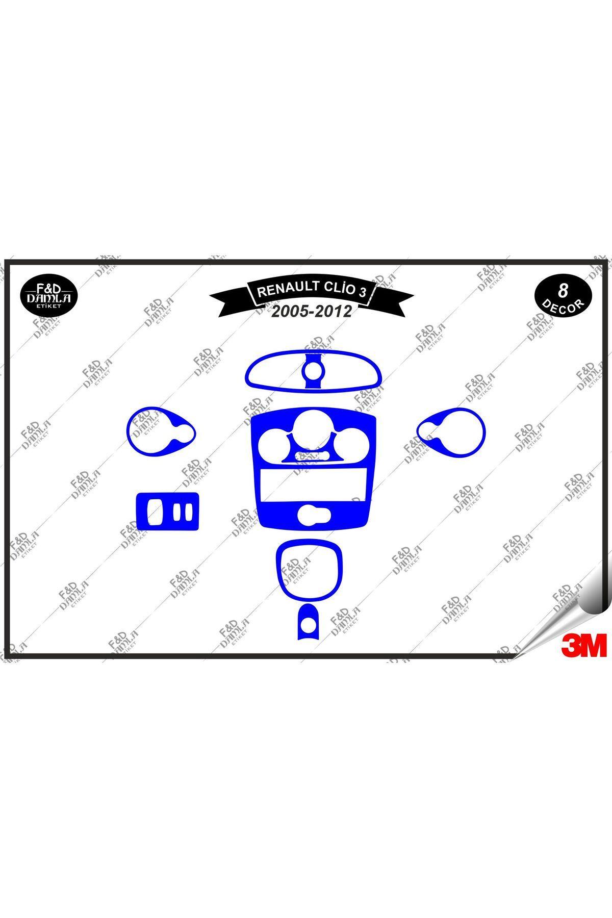 

Renault Clio 3 (2005-2012)Torpido Konsol Trim Göğüs Maun Kaplama Set 8 Parça Mavi