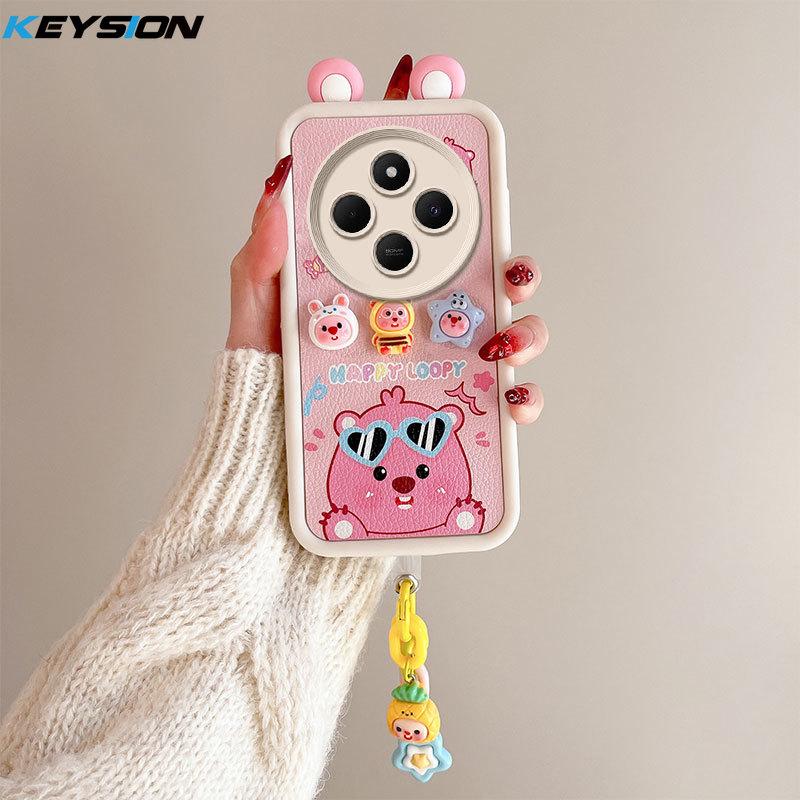 KEYSION Husă cu desene animate 3D cu ureche drăguță pentru Redmi 14C cu brățară Husă din spate a telefonului, rezistentă la șocuri, din silicon moale pentru Xiaomi POCO C75
