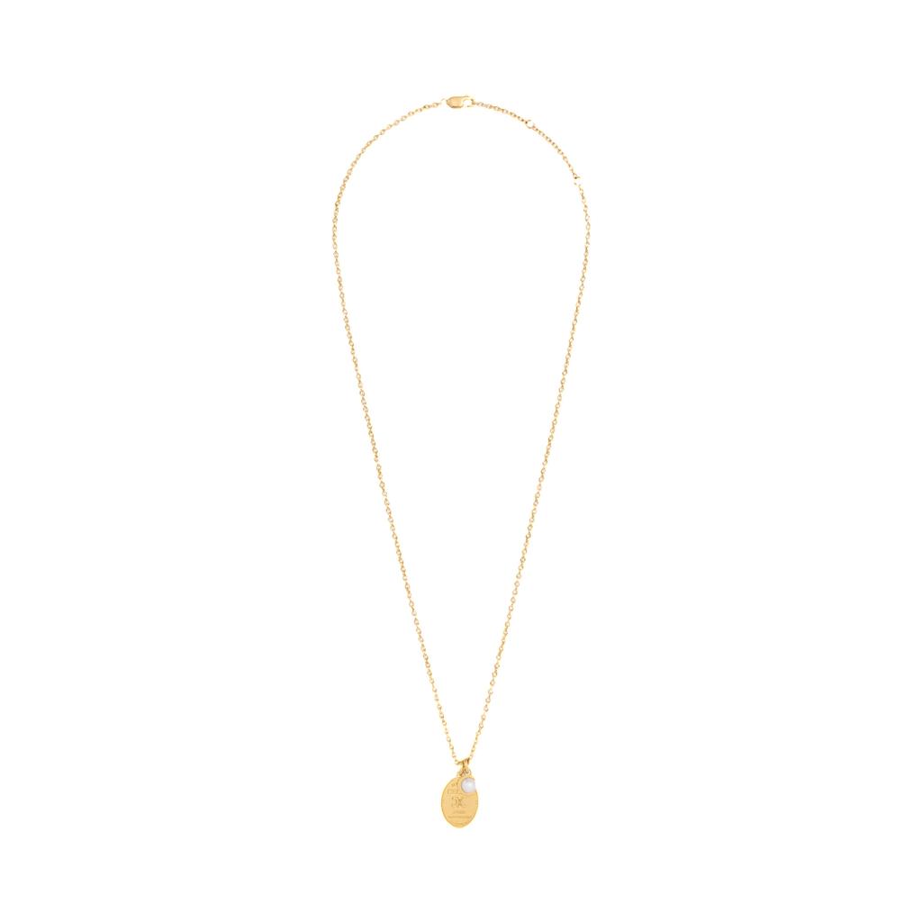 Celine Les Perles Celine Medal Necklace In Resin Pearl and Brass with Gold Finish Gold Ivory