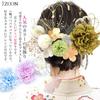[JZOON] 8 Colors Available Dried Flower Hair Ornament Dahlia Artificial Flower Ornament Japanese Ball Red Hair Accessory Gold Mizuhiki Headpiece