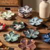 Vintage Ceramic Craft Dish Japanese Flower Shaped Dish Creative Dipping Sauce Dishes Handmade Multicolor Decor Display Tray