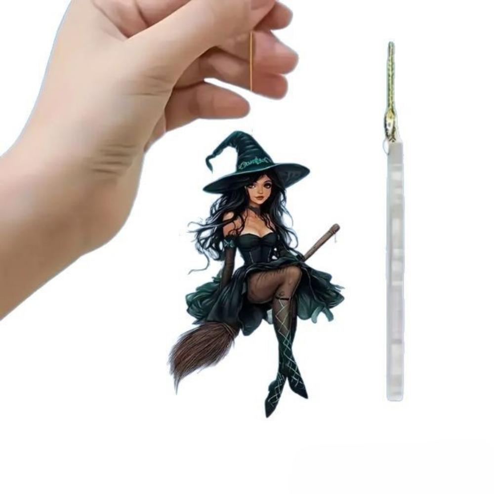 Akryl flat 2D Halloween-show, morsom heks heksehatt heksehatt edderkopphatt trollmannshatt bildekorasjon anheng ryggsekkanheng