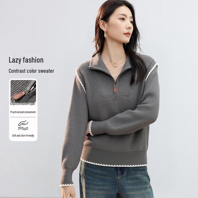 

Women s Elegant Lapel Long Sleeve Knit Sweater One Size F