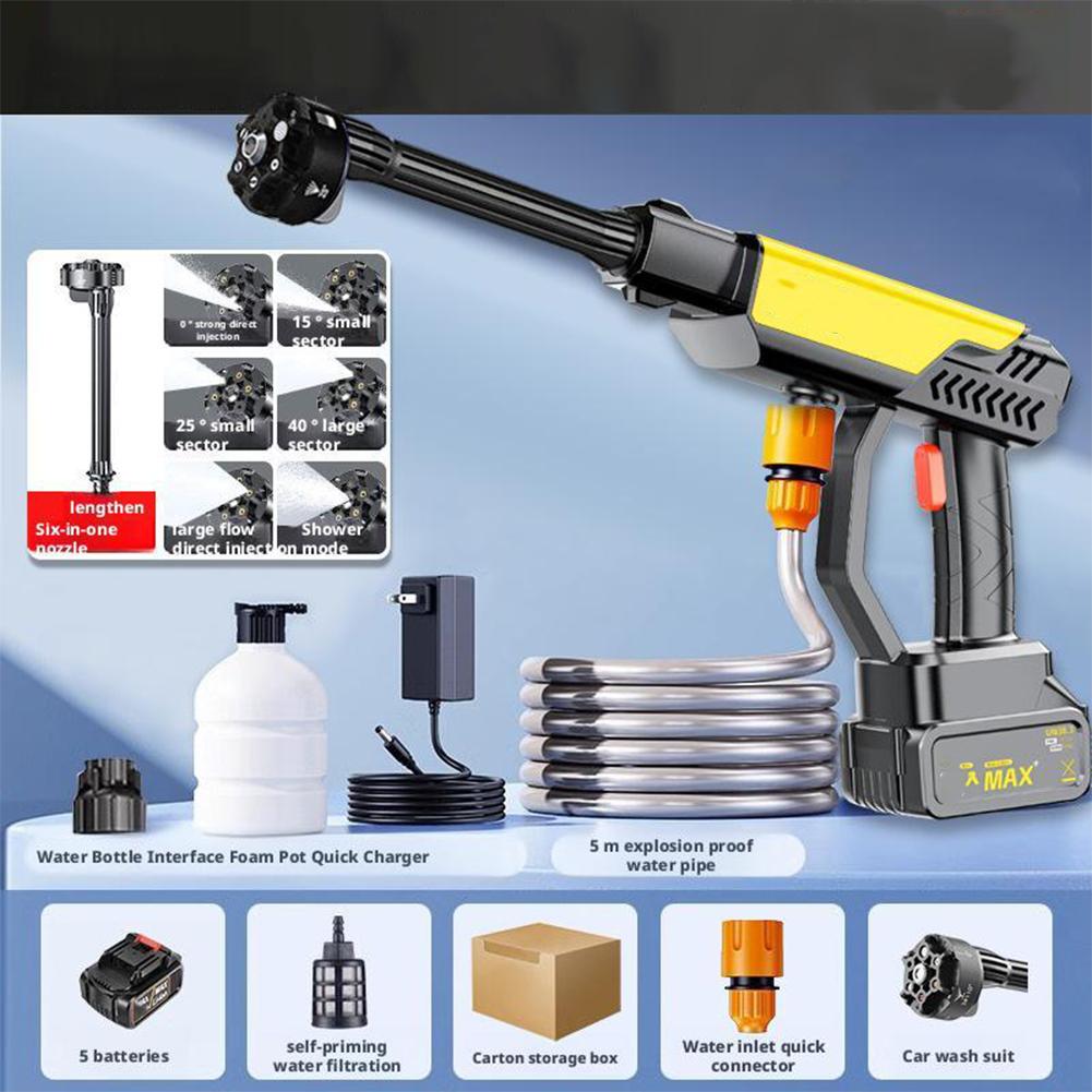 Electric Car Pressure Washer Handheld,Portable Battery Power Washer With 6-in-1 Nozzle, For Car Floor Fence Wall Cleaning K9Y4