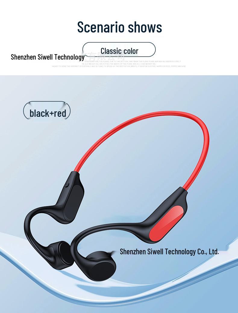 

Waterproof Bone Conduction Bluetooth Headphones for Running, Cycling, Swimming, In-Ear, Ear-Hook чорний/червоний