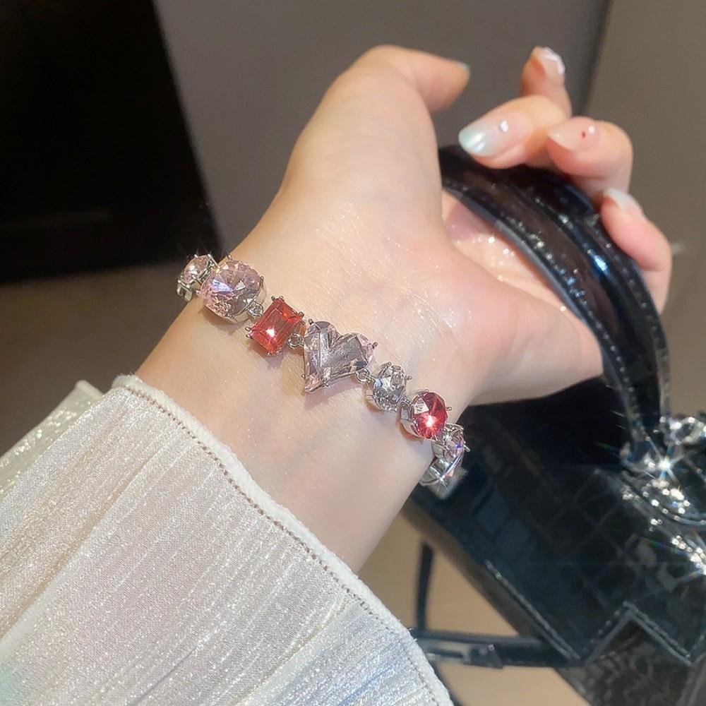 Square Round Colorful Rhinestone Bangle Jewelry Accessories Women's Hand Bracelet  Women Girl