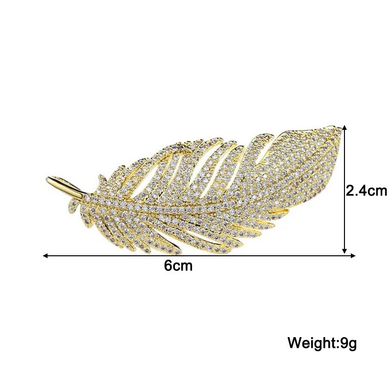 Long Feather Brooches for Women Full Rhinestone Wedding Jewelry Brooch Gold Silver Metal Brooches