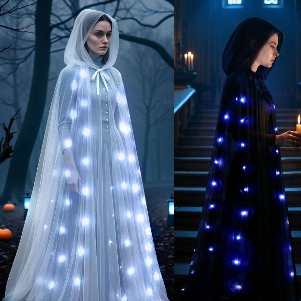 Vintage Overcoats Lace-up Vintage Hooded Cape Creative Gift LED Halloween Hooded Cloak
