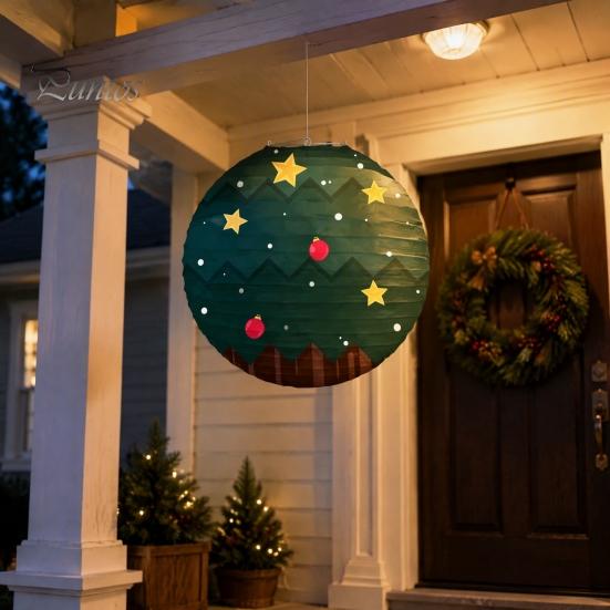 Birthday Party Decorative Props Christmas Paper Lantern, Cute Gingerbread Man Snowman Elk Pattern Ceiling Hanging Mexican Inspired Ornaments