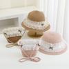 Girl'S Summer Straw Hat Lace Bow Breathable Sun Hats Kids Princess Party Holiday Beach Bucket Cap Ang Bag 2Pcs Set Panama Gorros