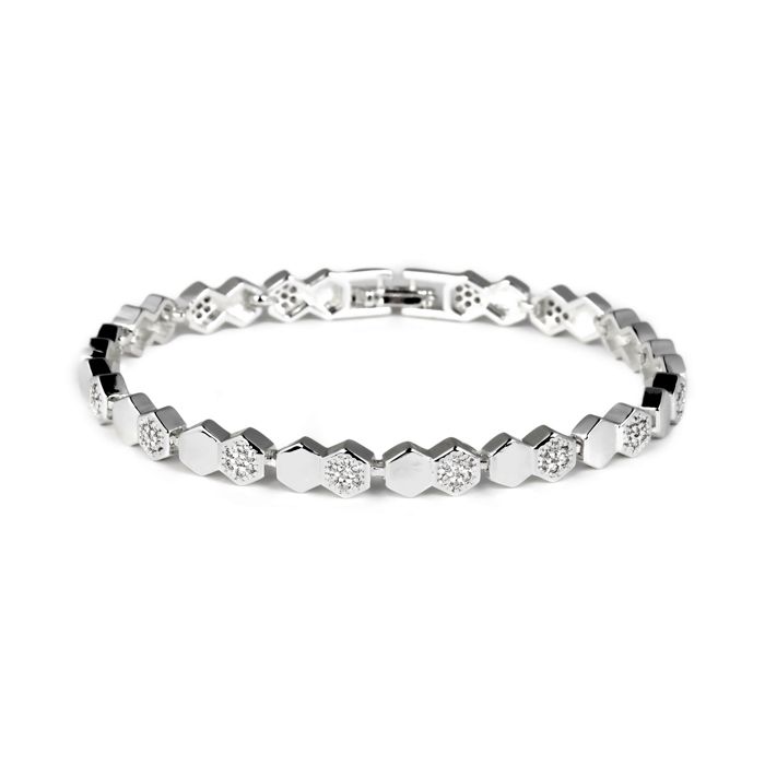 Bracelet - LUXENTER - Lyth - Brilliant Cubic Zirconia - Silver Rhodium-Plated Finish - 18 Cm