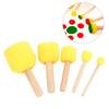 5PCS Round Foam Sponge Brush with Wooden Handle Durable Resuable Sponge Brushes for Kids DIY Painting Supplies