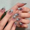 Blue Plaid Y2K Star Diamond Almond Press On Nails 24Pcs Sweet Wearable False Nail Tips
