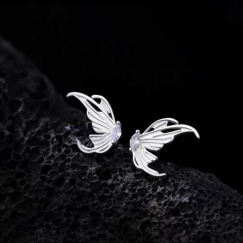 2 Pairs Silver Creative Small Angel Wings Earrings For Women Girls Cz Studs Wedding Party Luxury Ear Jewelry Birthday Gifts