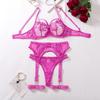 Women's Sexy Lace Bra Set Solid Color Embroidery Push-Up Lingerie Set Hollow Out Open Back Bra Set