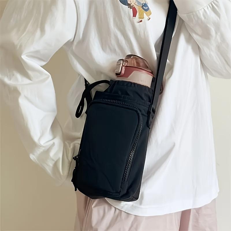 Adjustable Strap Nylon Crossbody Bag with Bottle and Phone Pocket, Zipper Closure - Available in Orange, Light Green, Light Blue, Gray, Black