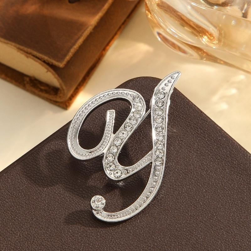 2Pcs  Full  Encrusted Gold And Silver Alphabet Letter Brooches Pins Minimalist Clothing Jewelry Accessory