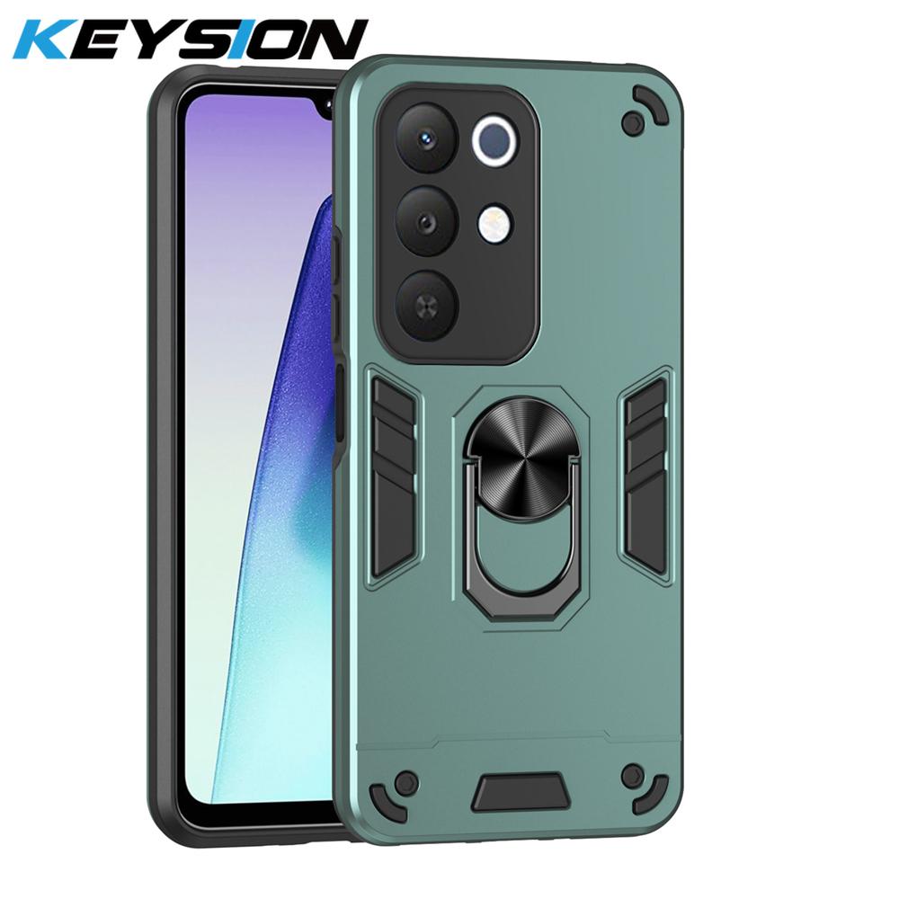 KEYSION Shockproof Armor Case for Realme C85 C85 5G Soft Silicone+PC Metal Ring Stand Phone Back Cover for OPPO Realme C85
