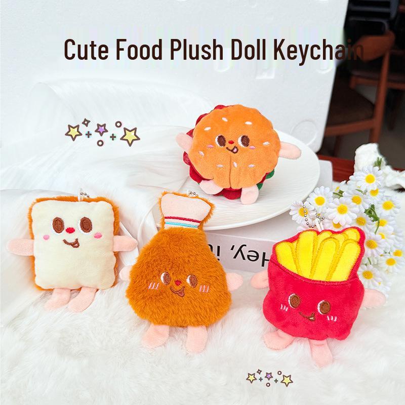 Creative Squeaky Hamburger, Fries & Chicken Leg Keychain Accessories – Street Stall Doll Machine Gifts