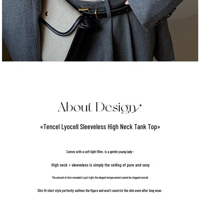 Damen formendes Tencel Tanktop mit halbem Stehkragen - Gebürstete gerade Schulter Basis-Top für Herbst/Winter