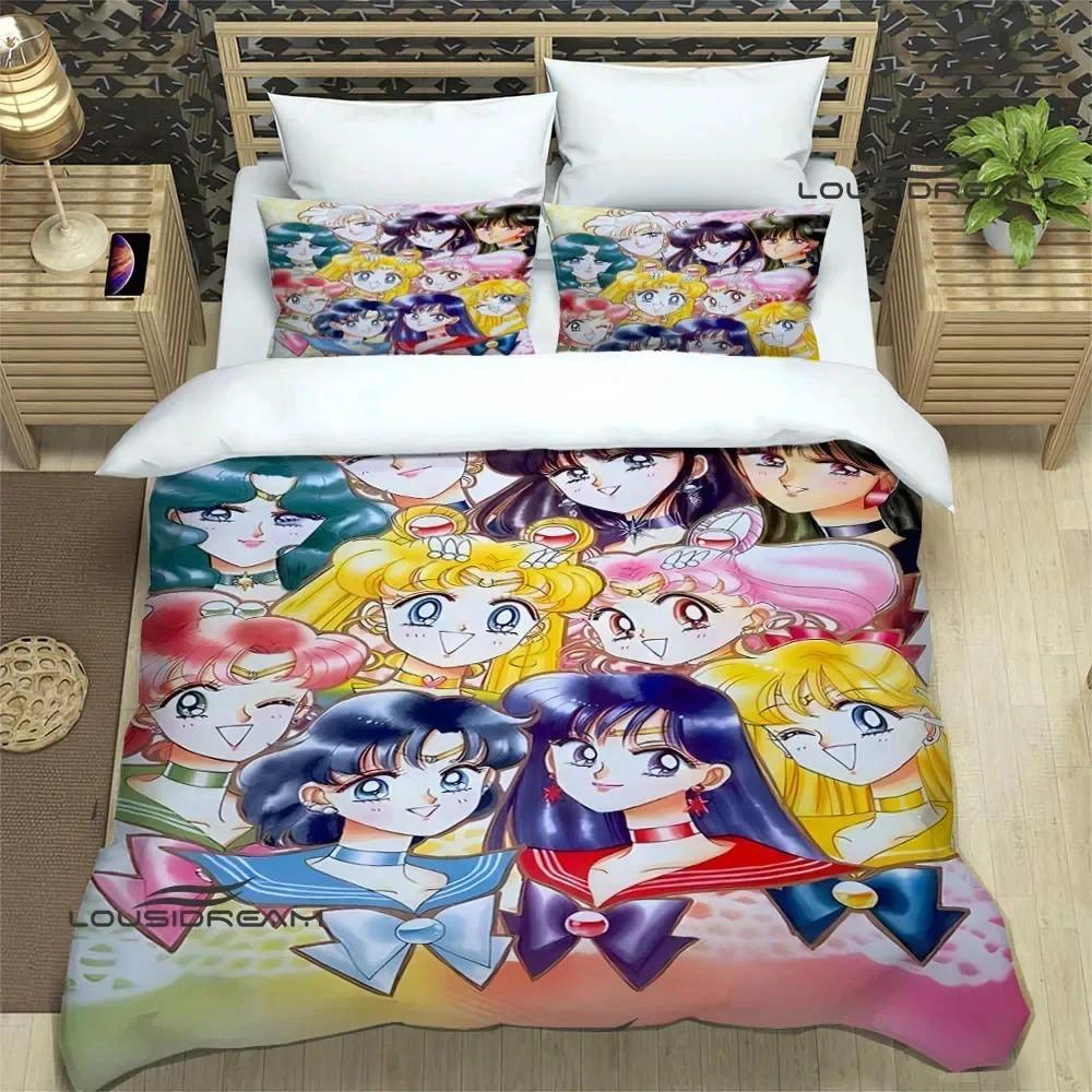 Cartoon S-Sailor Moon Bettwäsche-Sets, exquisites Bettzubehör-Set, Bettbezug, Bettdecke, Bettwäsche-Set, luxuriöses Geburtstagsgeschenk