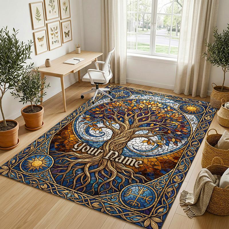 Tree Life Fantasy Theme Soft Crystal Velvet Rug Custom Name & Text Print Non Slip Floor Rug for Bedroom Living Room