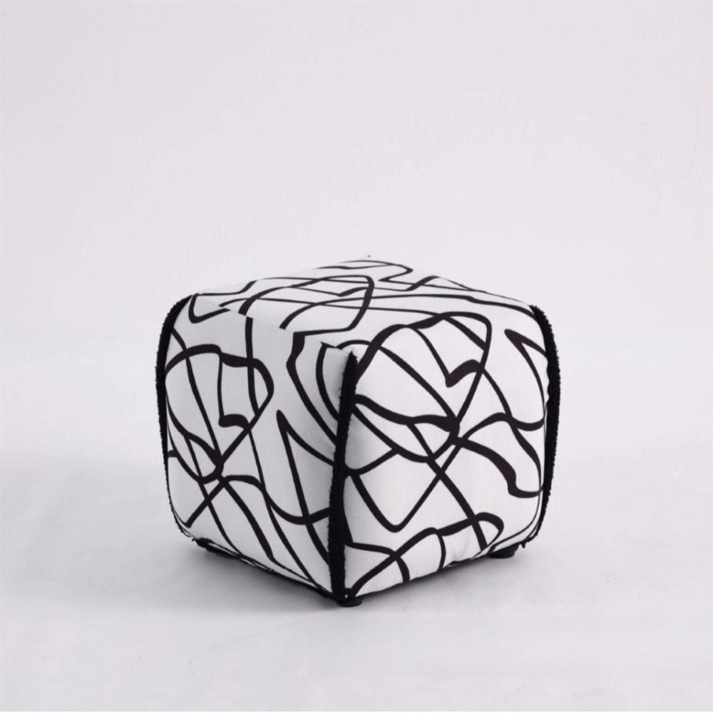 Square Shape Footrest Low Stool Soft Upholstered Seat Pouf Ins Style Ottoman Stool Household Use Geometric Pattern