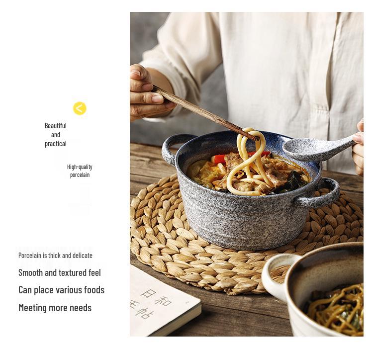 Large Double-Handled Ceramic Ramen & Soup Bowl