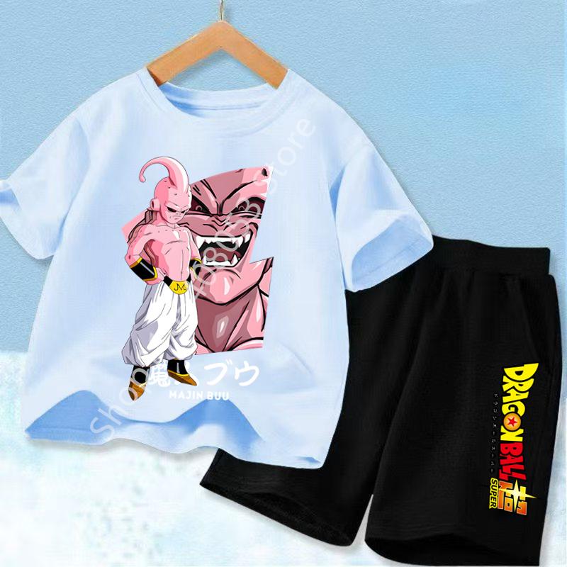 Dragon Ball Son Goku Anime T-shirt Set Kids Short Sleeve Pocket Shorts Ventilate 2-piece Set Boys Girls Cartoon Clothing