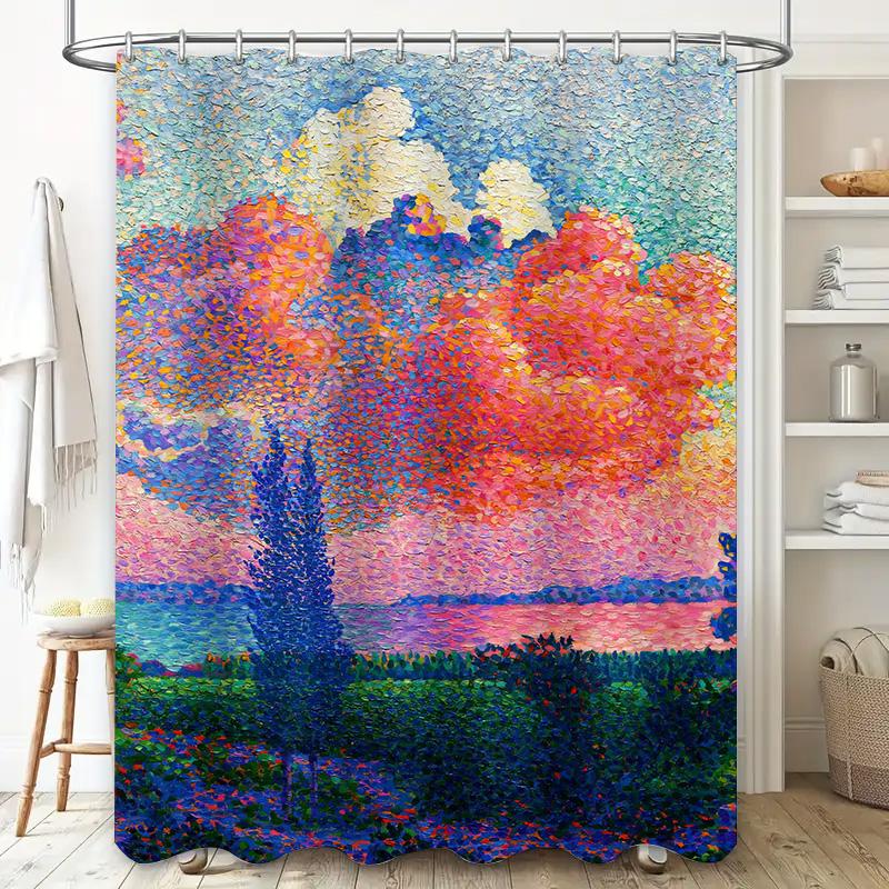 Artistic Shower Curtain Modern Decorative Watercolor Pattern With Rainbow Colors Perfect For Home Bathroom Decoration