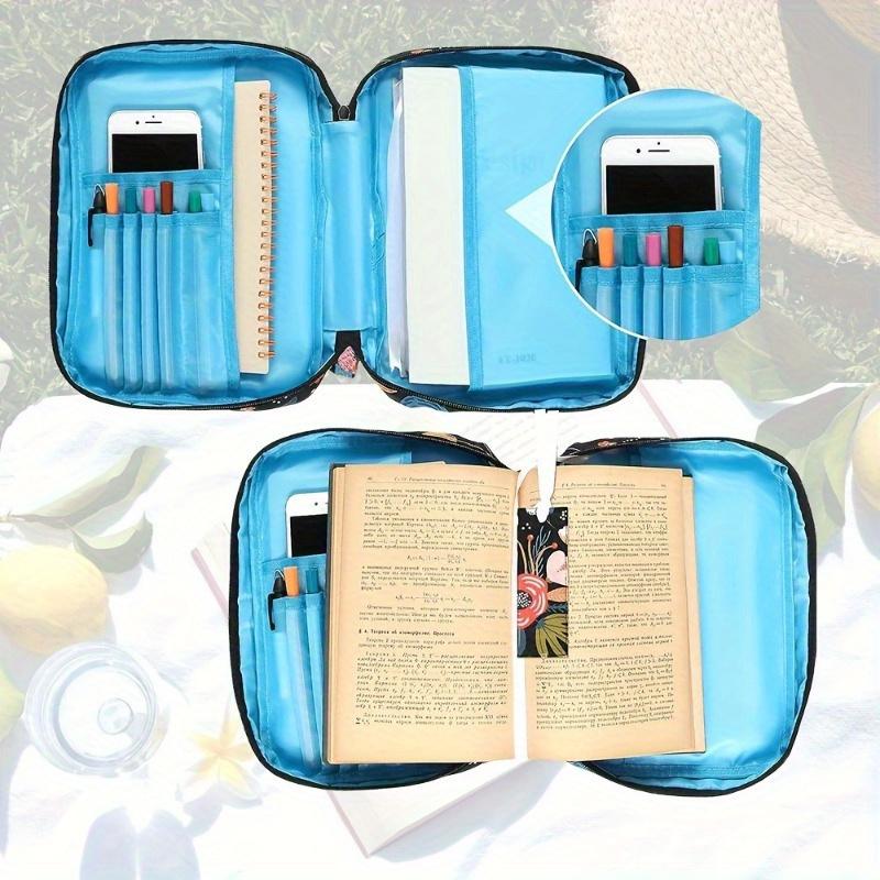 1 buc. Husa cu 1 Semn de carte, Geantă Husa Florala pentru Biblie Elegantă Funcțională Portabilă Husa de transport pentru Biblie cu Buzunare Fermoar
