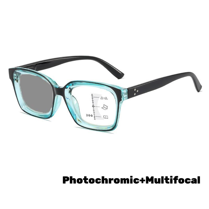 Pochromic Multifocal Reading Glasses for Women Men Suqare Frame Progressive Presbyopia Glasses Ultralight Anti-UV Presbyopia