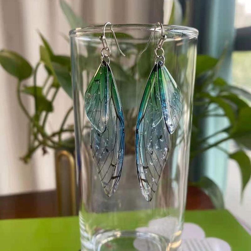 Fairy Clear Butterfly Drop Earrings Rhinestone Gradient Dangle Earrings Bling Foil Resin Simulation Wing Earring