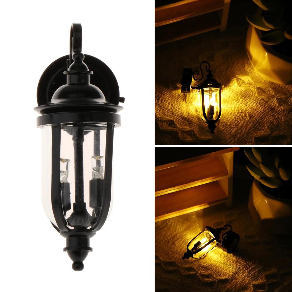 Miniature Black Wall Sconce Model Figure 1/12 Dollhouse Wall Lamp Realistic Garden Lamp for Dollhouse Scene Display