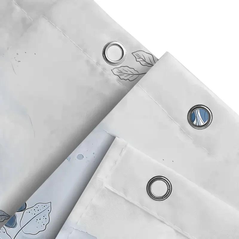 Blue Floral Design Shower Curtain for Bathroom - Waterproof and Durable with Rust-Proof Hook Suitable for Wet and Dry Separation