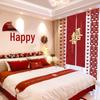 Wedding Room Decor: Double Happiness Banner for Bedroom Headboard & Curtains.