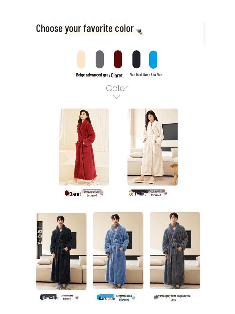 Herren- und Damen-Winter-Flanell-Langmantel-Pyjama - Beidseitiger Korallenfleece, Knöchellang