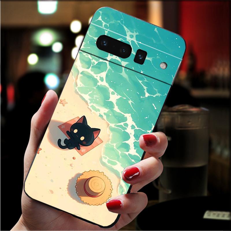 Phone Case For Google Pixel 10 9 Pro XL 9A 8 7 6 Pro Pixel 8A 7A 6A Pixel 8 7 6 5 Cartoon Black Cats Case