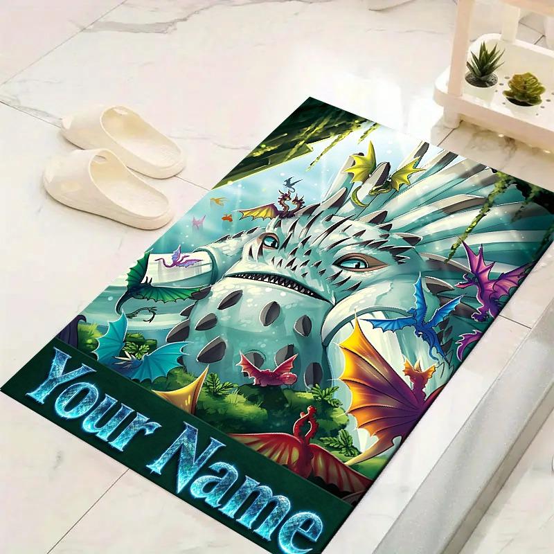 Custom 1Pc Fantasy Dragons Mythical Sea Creature Flannel Personalized Rug Non Slip Floor Mat Soft Carpet for Living Bedroom Office Home Decor Gift