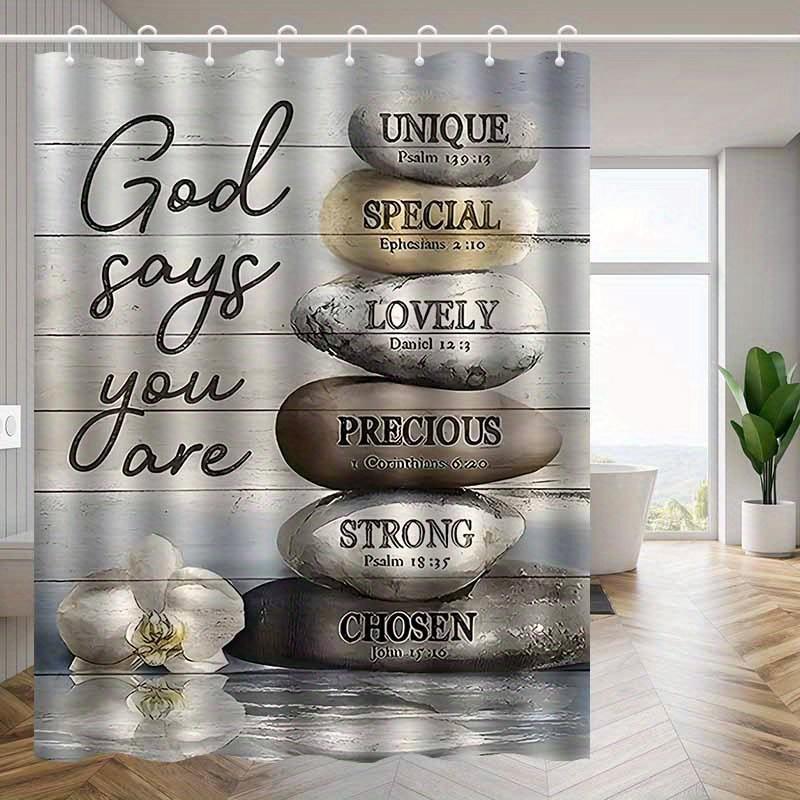 Inspirational Bible Verse Shower Curtain God Says You Are Unique Special Precious Waterproof Fabric Religious Bathroom Decor W60H190(CM)-1 Pcs