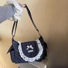 Korean Polka Dot Shoulder Bag Cute Bow Lace Trim Crossbody Bag Nylon Multi-pocket Large Capacity Student Commuter Bag
