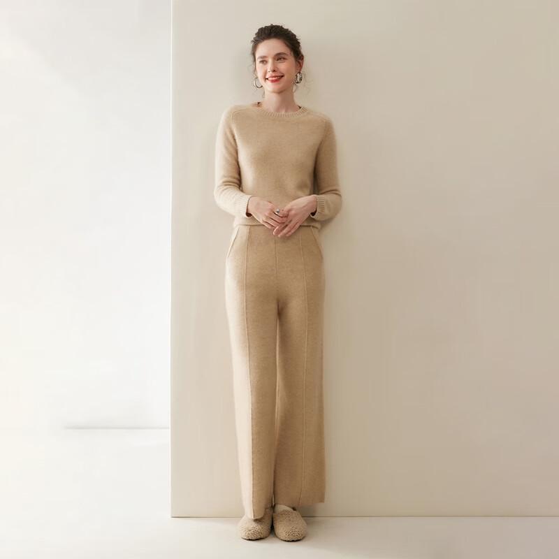 Fanzhen Women's 100% Cashmere Wide-Leg Trousers