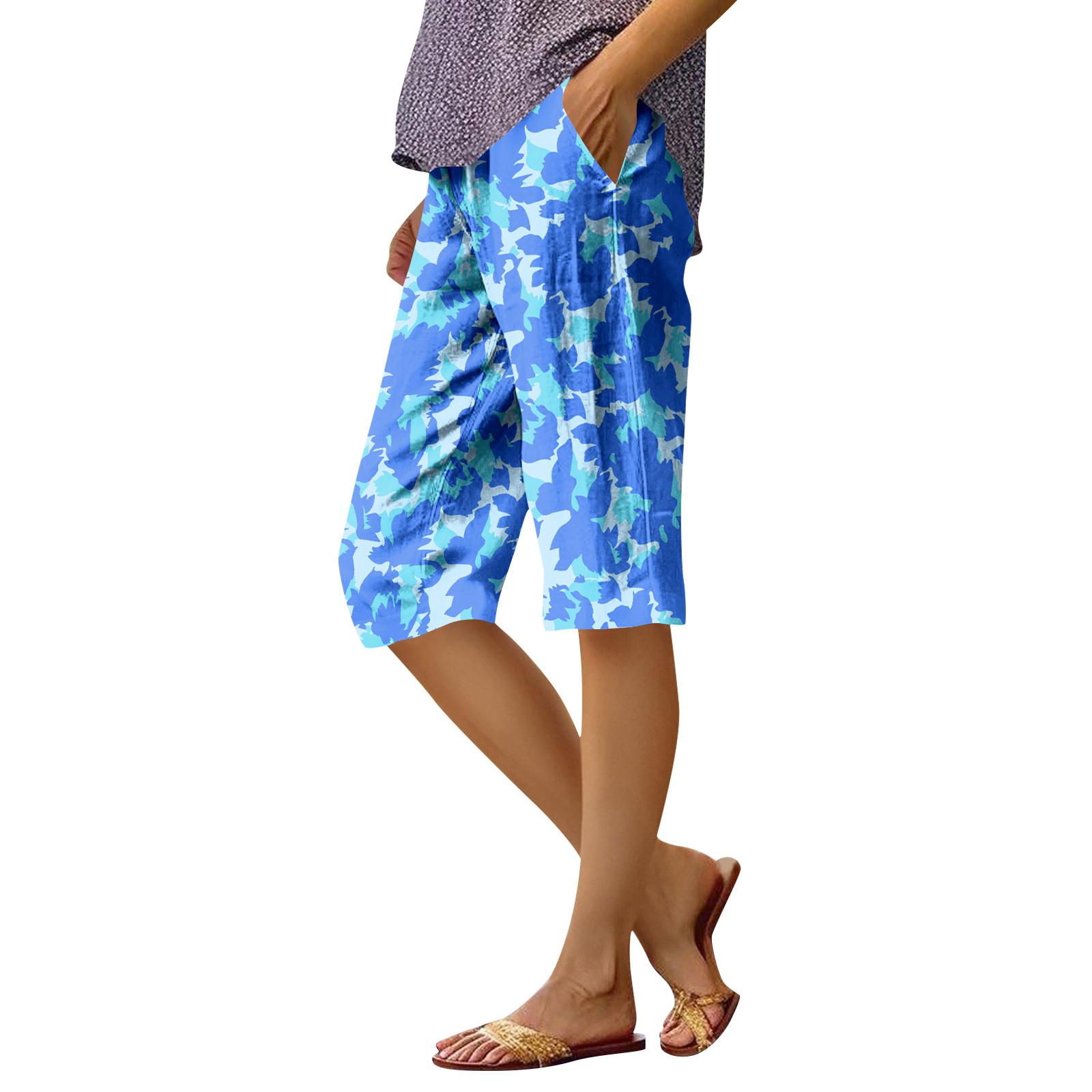 

Женские модные повседневные брюки 5/10 с напечатанным карманом и эластичной талией XXL синий