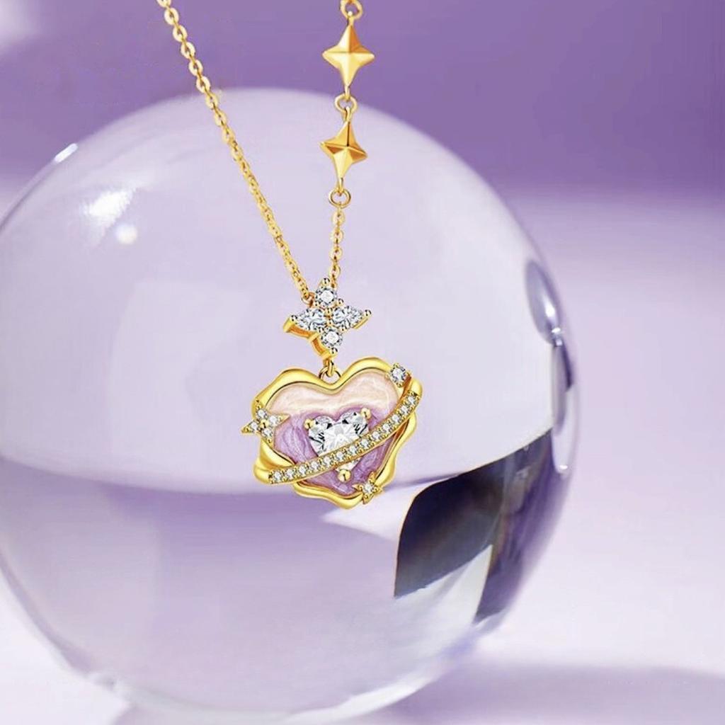 Heart Shaped Secret Language Planet Necklace for Women, Fashionable and High End, Enamel Craftsmanship Design, Versatile Clavicle Chain