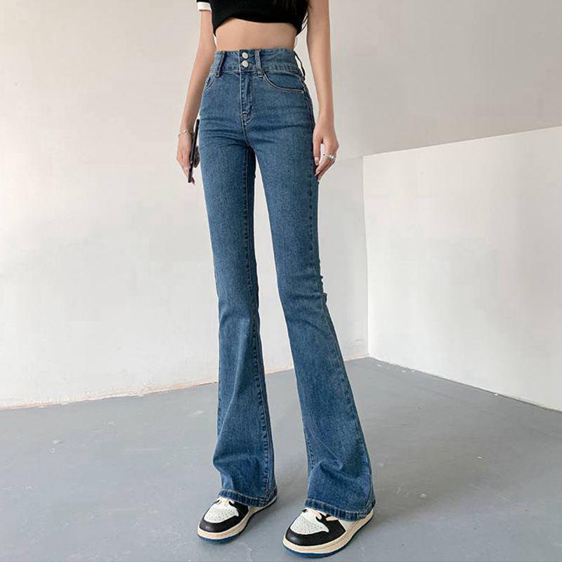 

Women s Black & Grey High-Waisted Micro-Flare Jeans - Stretch, Slimming, Versatile Bell Bottom Pants for Autumn/Winter 2022 28