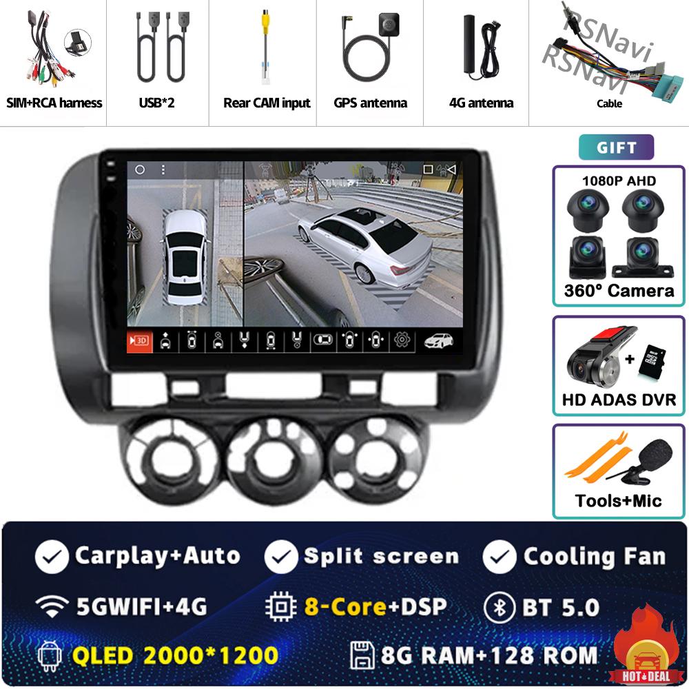 Android 14 Carplay Car Radio For Honda Fit Jazz City 2002 2003 2004 - 2007 Multimedia Video Player Navigation GPS Stereo 2Din BT