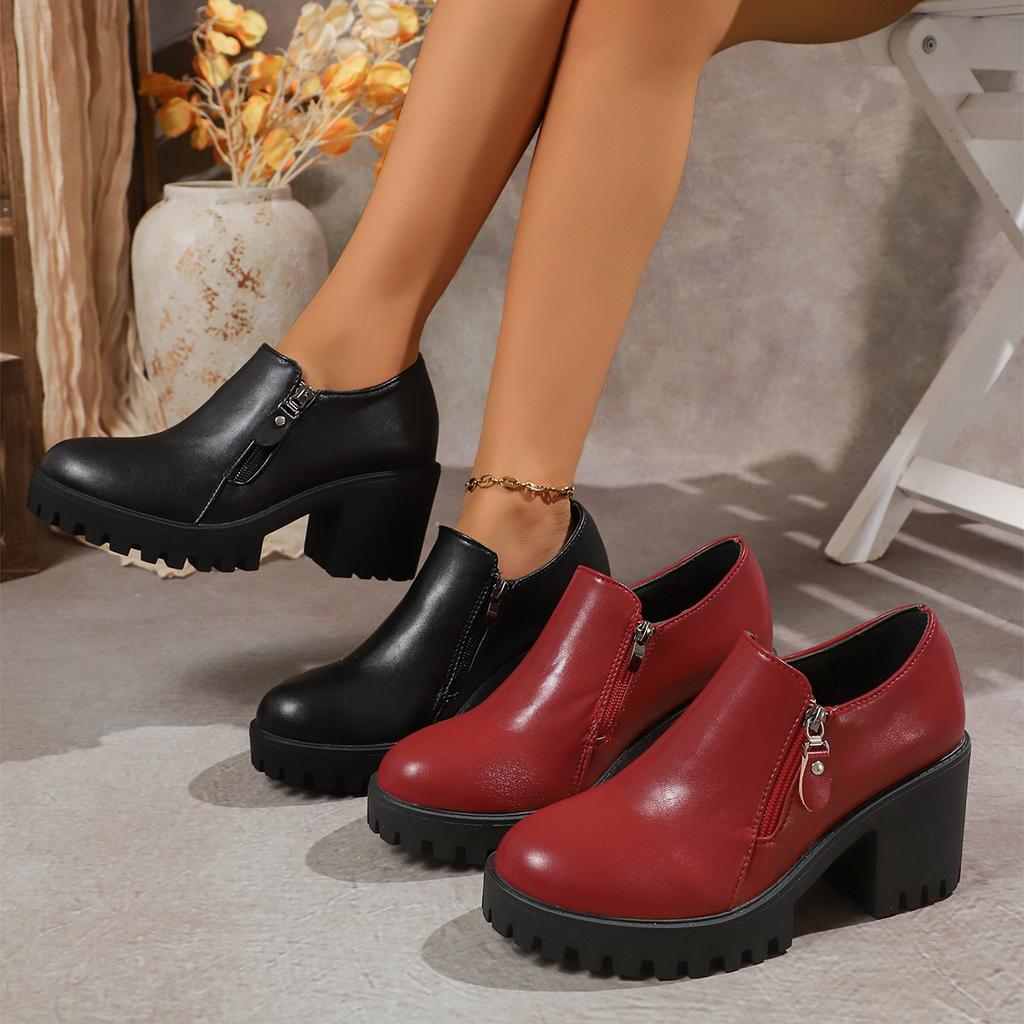 Fashion Women High Heel Pumps Fashion Comfortable Round Toe High Heels Shoes Women Casual Thick Heel Solid Color Autumn Winter Boots