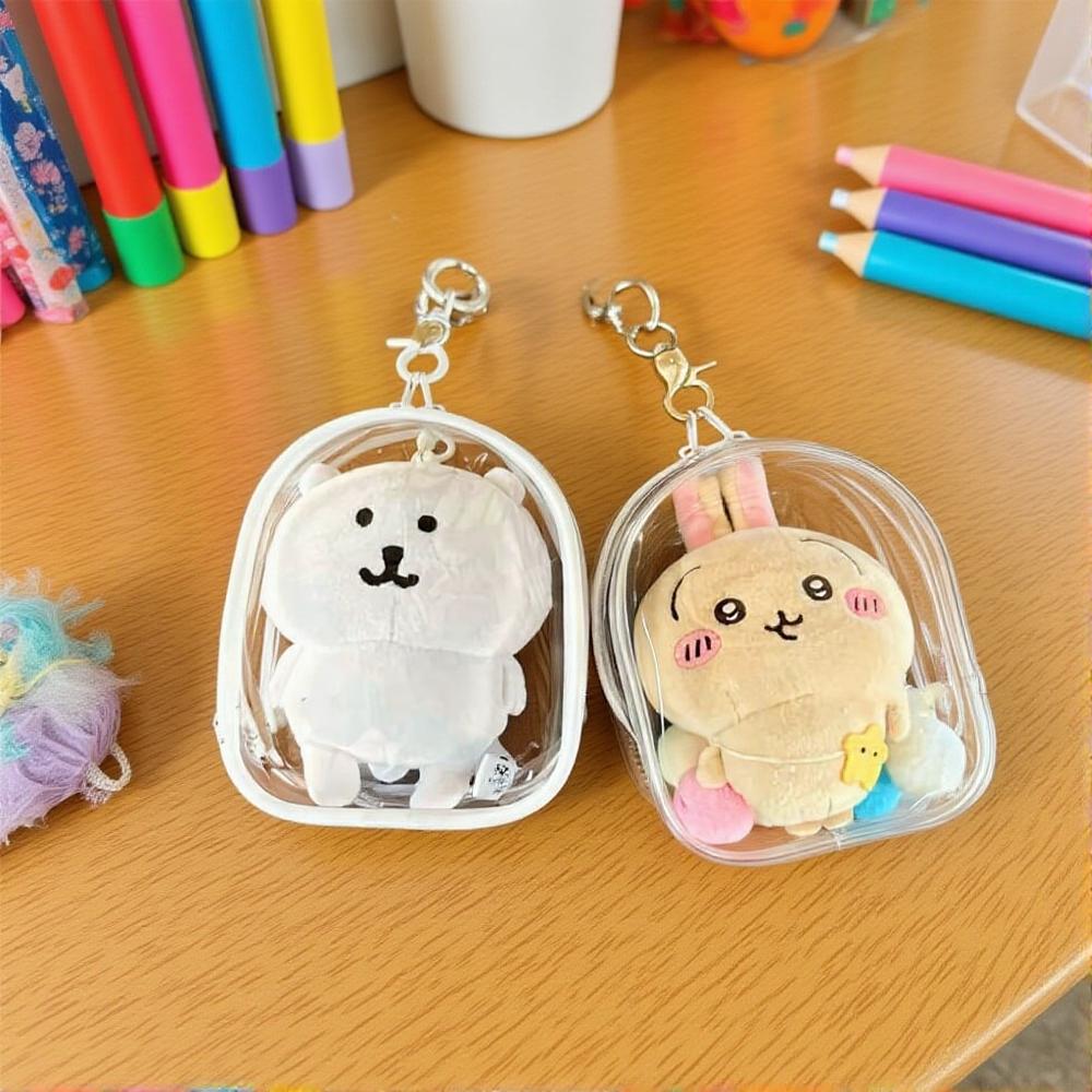 12cm PVC Transparent Storage Bag with Keychain Multicolor Cartoon Doll Display Box Dustproof Case Earphones Gift Organizer Bags