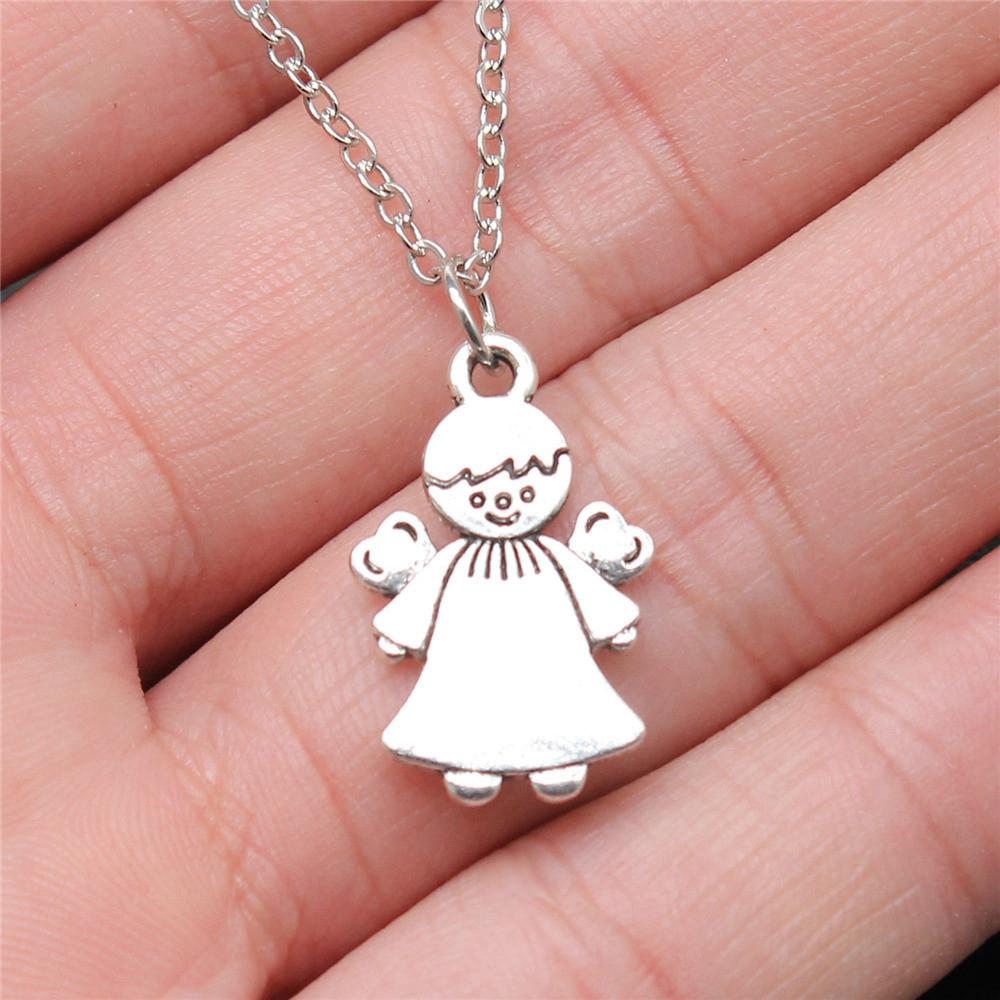 Peach Heart Angel Wings Sweet Pendant Antique Silver Metal Boys Collar Necklace High Quality Gift