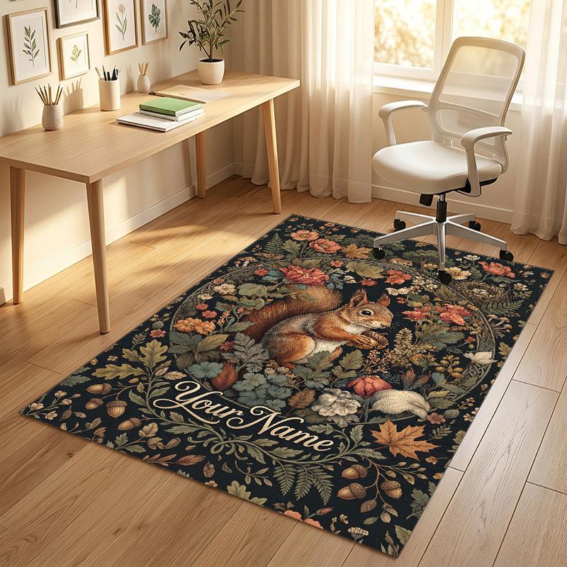 Autumnal Leaves Theme Soft Crystal Velvet Rug Custom Name & Text Print Non Slip Floor Rug for Bedroom Living Room